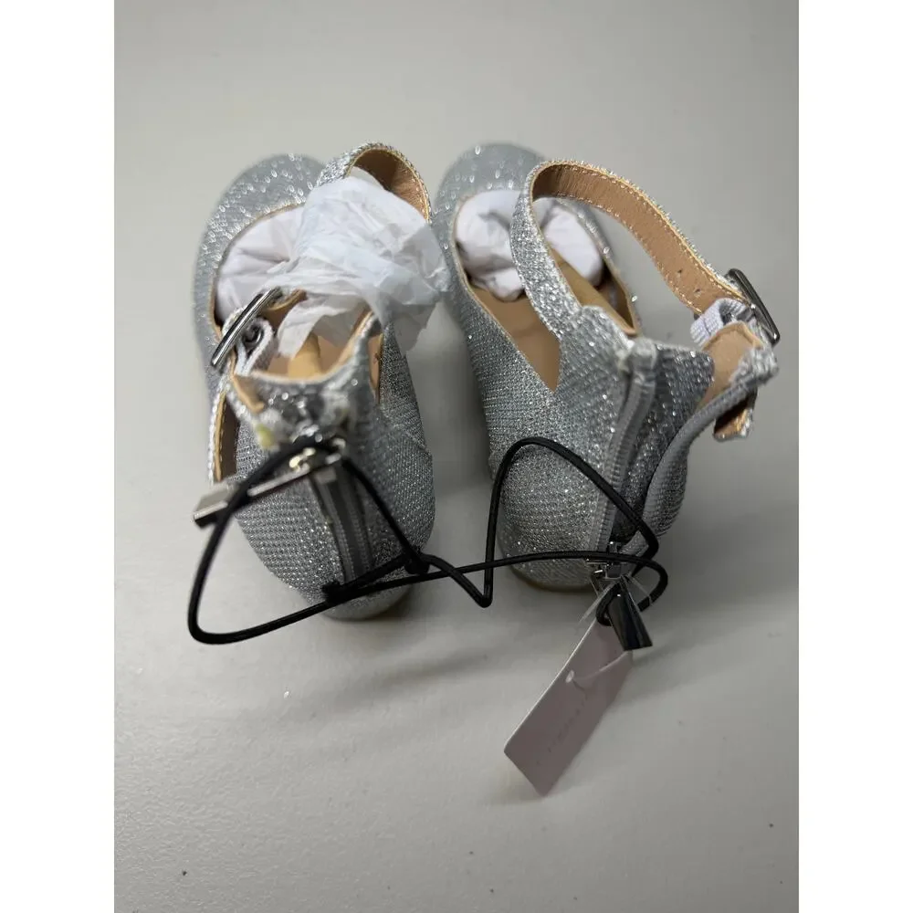 NEW! Christie & Jill Layla Silver Sparkle Girls Shoes Block Heel Pumps Size 11M